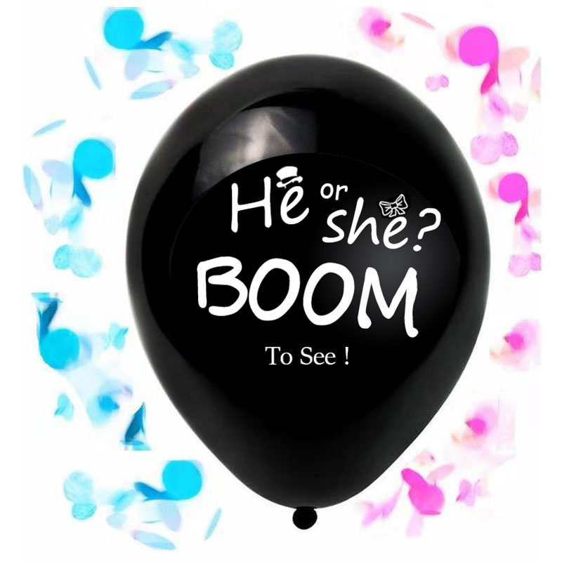Boomwow 36inch Latex Printed He or She Gender Reveal Black Balloon