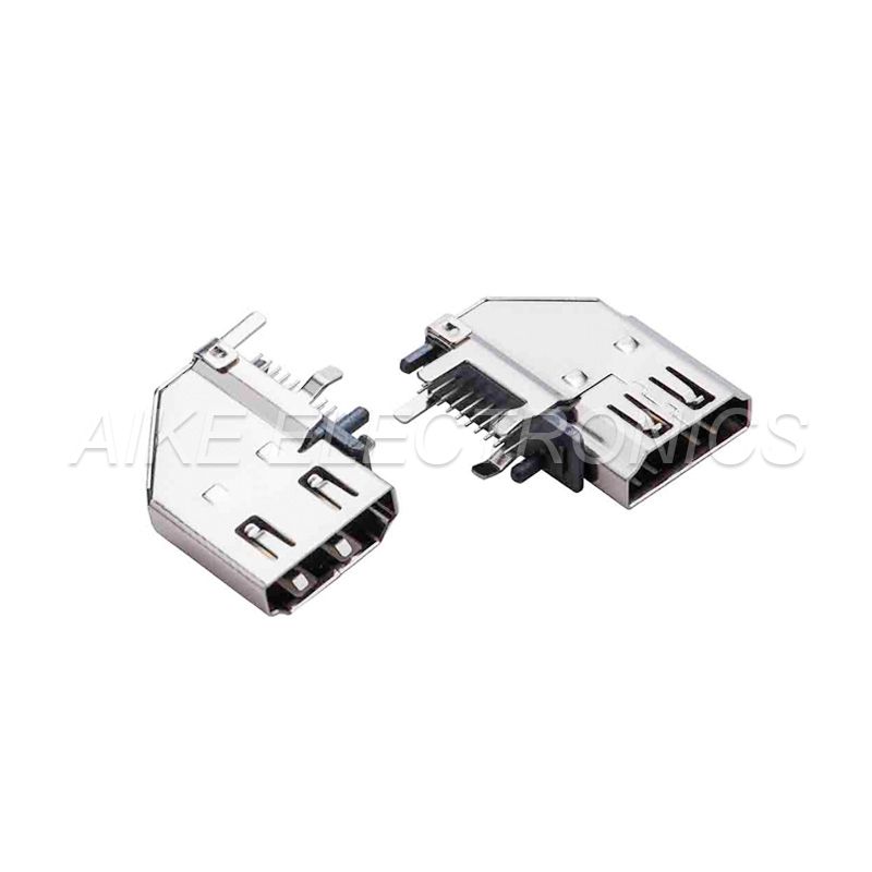 HDMI connector 19PIN Side Vertical DIP Type,with through hole legs and plastic with Position post