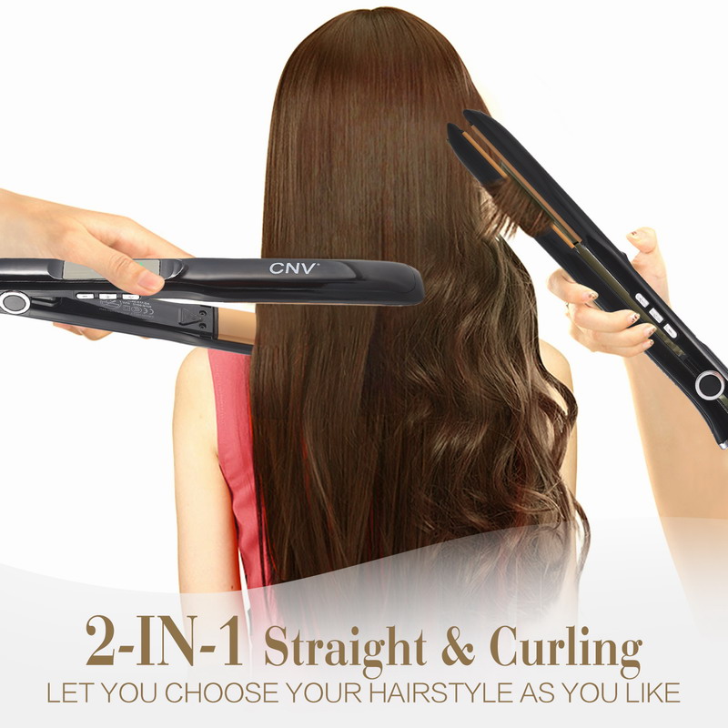 CNV Hair Straightener Curling Iron 2 in 1 Twist Straightening Iron For Hair Styling All Hair Types Adjustable 280°F-450°F Heats Up Quickly Tourmaline Ceramic Titanium Plated 1 Inch