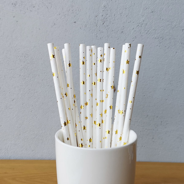 Gold Star Pattern Drinking Paper Straws