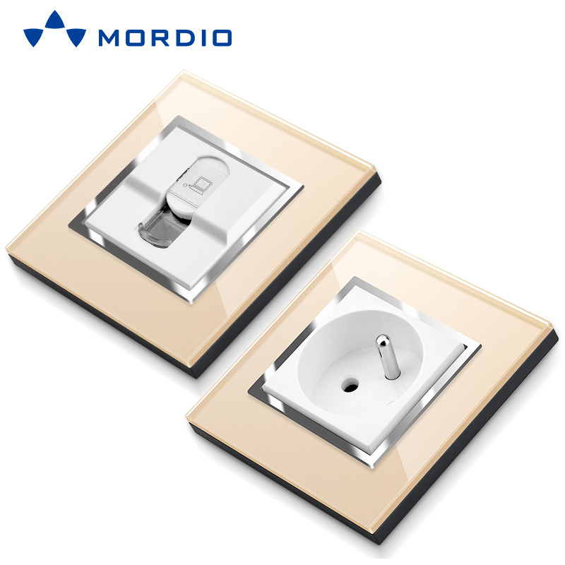 K320 Acrylic/Glass/Stainless/Silver or Golden Brass Copper Euro/BS 16A 2P+E Socket Outlet and Square/Circle Light Switch 250V