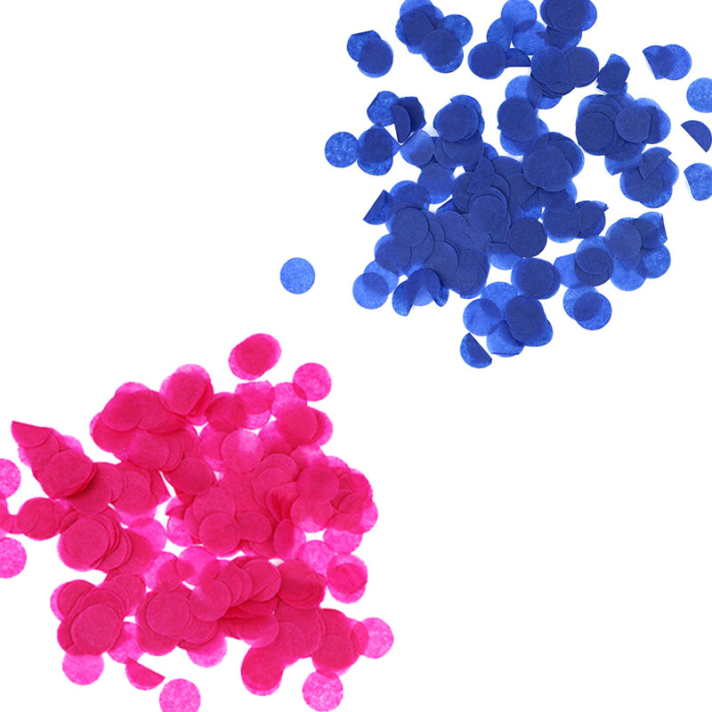 Boomwow gender reveal party supplier blue pink round dots confetti