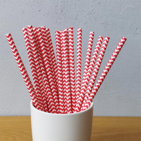 Red Chevron Striped Drinking Paper Straws