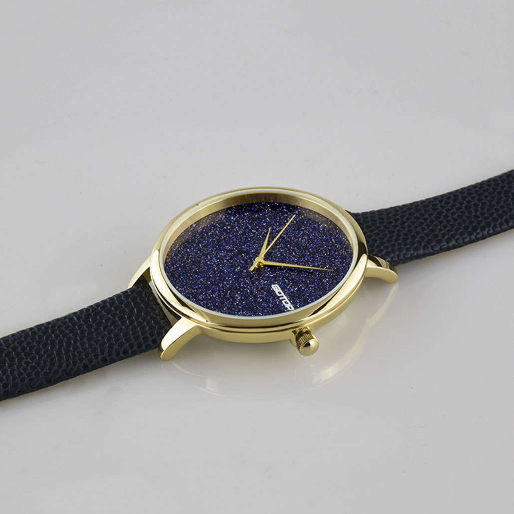 BLUE AND GOLD WOMEN'S WATCH WITH LEATHER STRAP MANUFACTURER