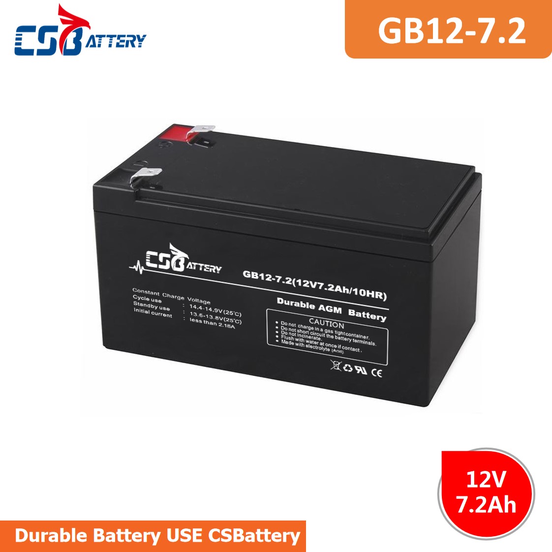 Csbattery 12V 7.2ah 畅销 3 年保修高品质 AGM 电池用于 LED 灯/引擎/机器/艾米