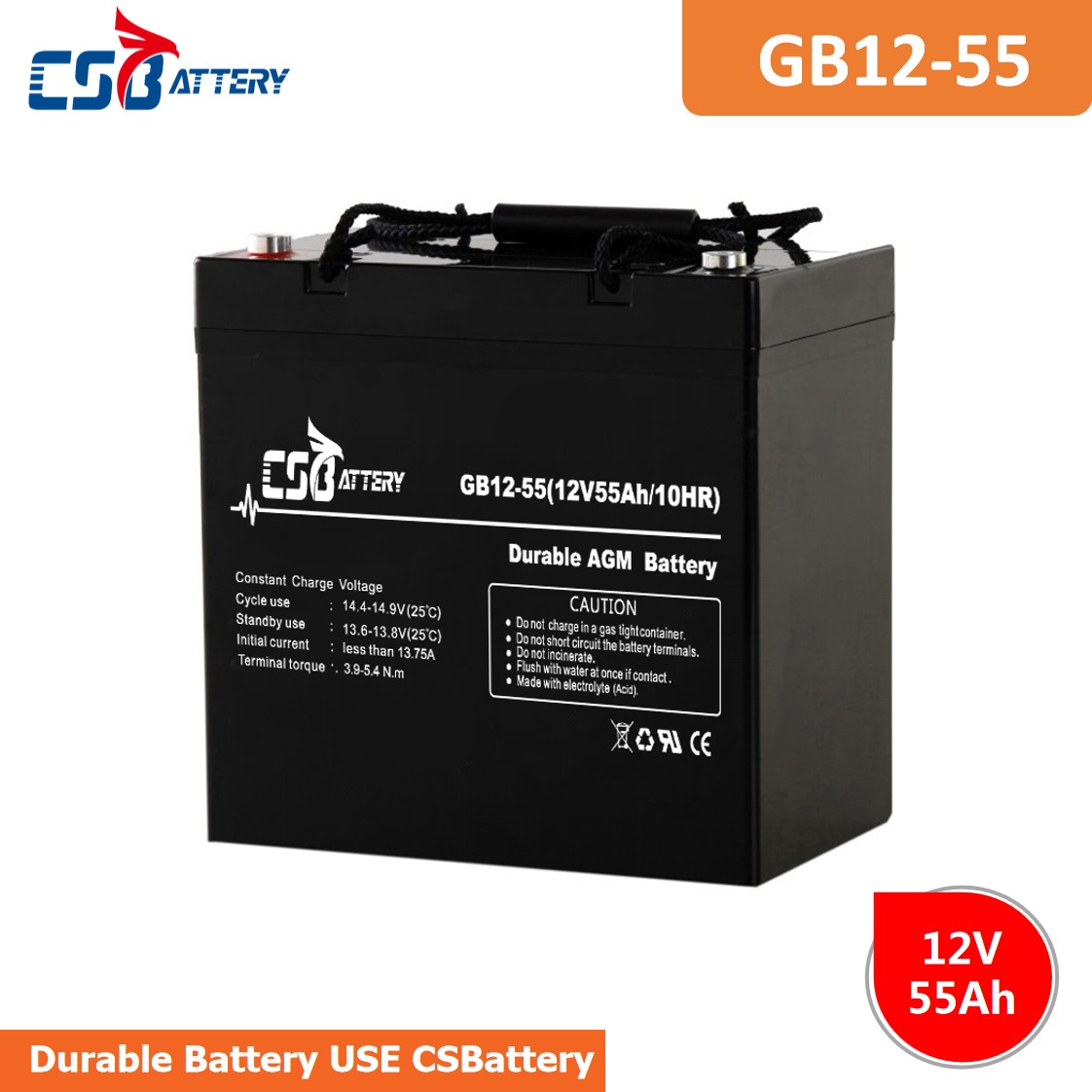 Csbattery 12V 55ah Wholesale AGM Battery for Block-Economy-Battery/Boat/Tractor/Centrifugal-Pumps/Amy