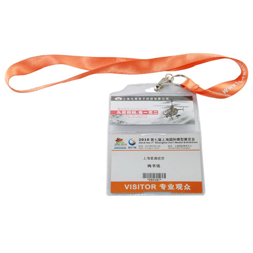 Printed polyester lanyards attached on card holders and card pouches for displaying ID cards