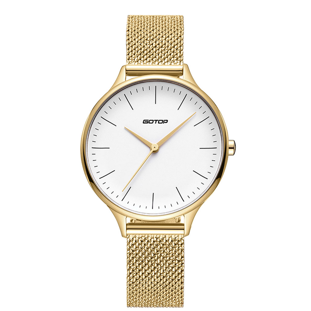 FEATURES OF SS553-02 GOLD AND WHITE WOMEN'S WATCH WITH MESH BAND