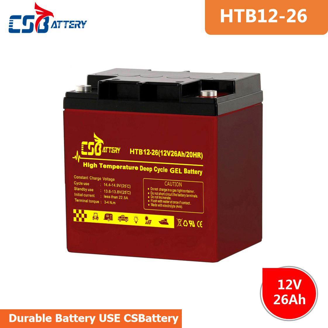 Csbattery 12V26ah Rechargeable Gel Battery for Marine/Boat/Excavator/Truck/Car/Forklift/Solar-Power/Ali/Vs: Aokly/Narada