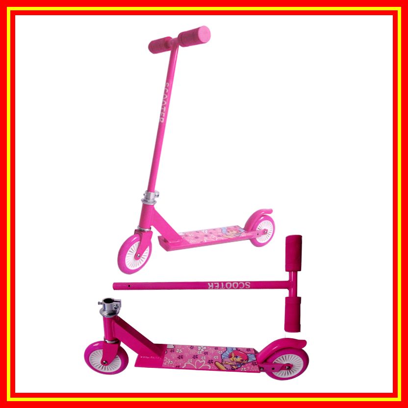 Скутер трехколесный розовый, цветные колеса ПВХ