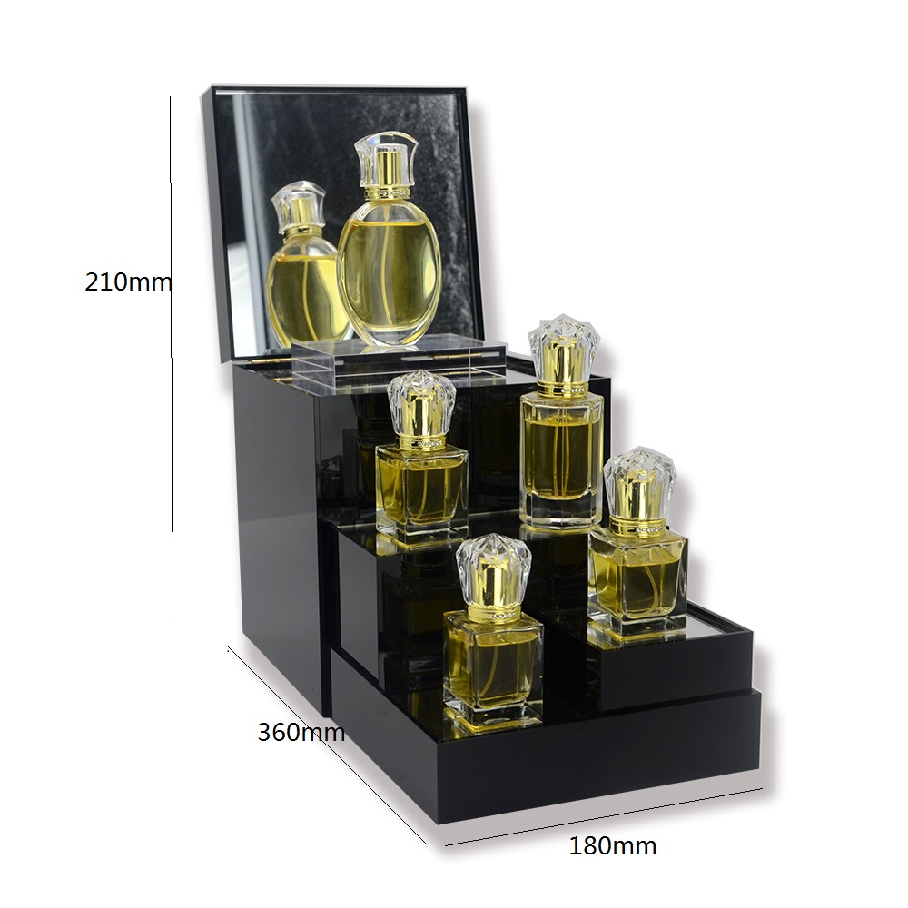 Cosmetics Display Box Mirror Surface Acrylic Perfume Display Stand With Fold