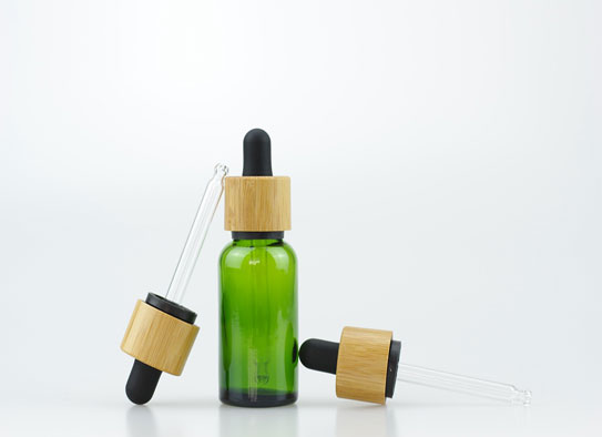Die Casting30ml Green Glass Bottle With 18-415 Bamboo TE&CRC Dropper Cap