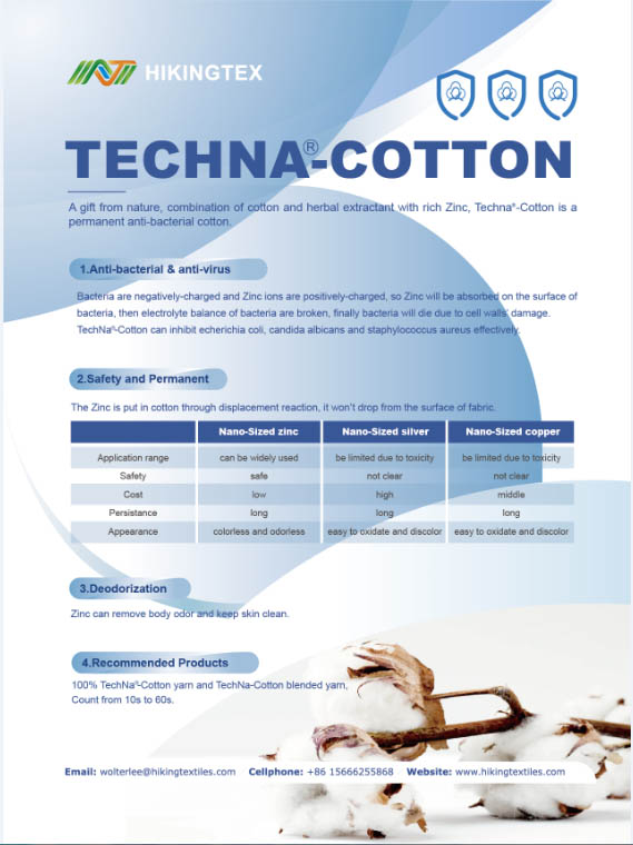 Anti-bacterial cotton yarn TechNa-Cotton