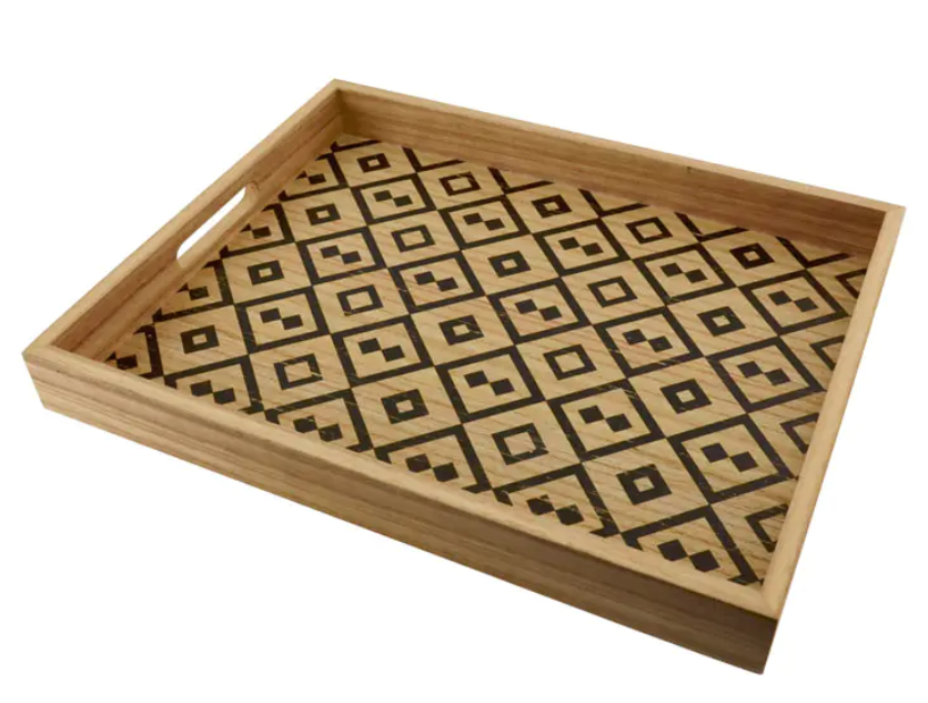 Wooden tray, rectangular, tribal design 18F179