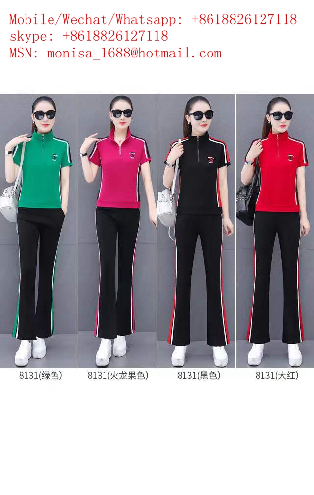 Monisa lady summer sports leisure  suit with half zipper with wide legged trousers silk cotton sports and leisure Casual men's wear, casual women's wear, sports men's wear, sports women's wear, sp