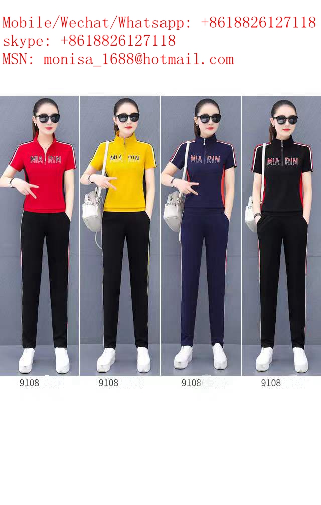 Monisa female sports leisure colors suit with short sleeves and long trousers in summer