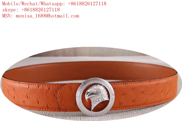 Eagle Head Belt Male Ostrich Grain Cowhide Leather Belt With Diamond Eagle Head Stainless Steel Buckle