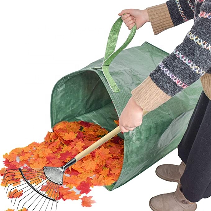 PP Woven Garden Waste Bag / 53 Gallons Flat Edge Yard Heavy Duty Reusable Garden Leaf Bag For Lawn