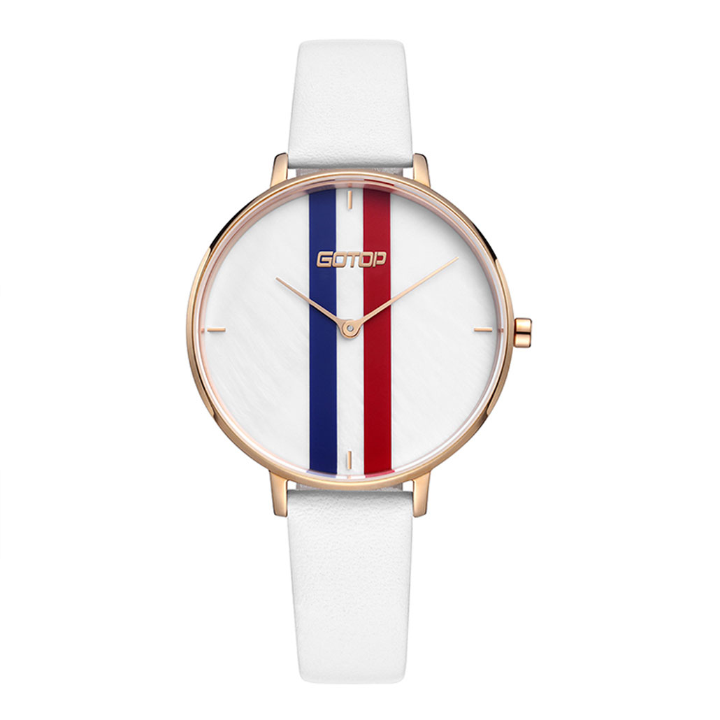 WHITE WOMEN'S WATCH WITH LEATHER STRAP AND STRIPE DETAIL MANUFACTURER