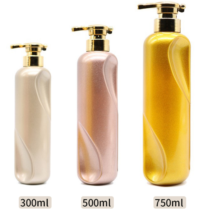 300ml 500ml 750ml PET shampoo bottle gold silver pearly lustre luxury design with lotion pump