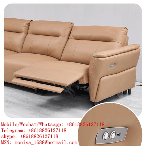 New Modern Minimalist Straight Three-Seat Leather Sofa Living Room High Foot Electric Function Sofa