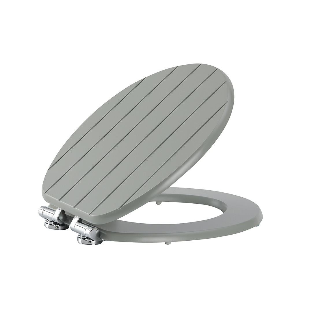 Gray Embossed Striped MDF Toilet Seat with Metal Soft Close Hinges LGMDHZ-2105