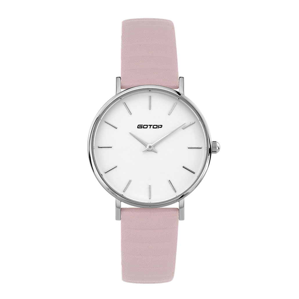 DW STYLE SILVER AND WHITE WOMEN'S WATCH WITH PINK LEATHER STRAP MANUFACTURER