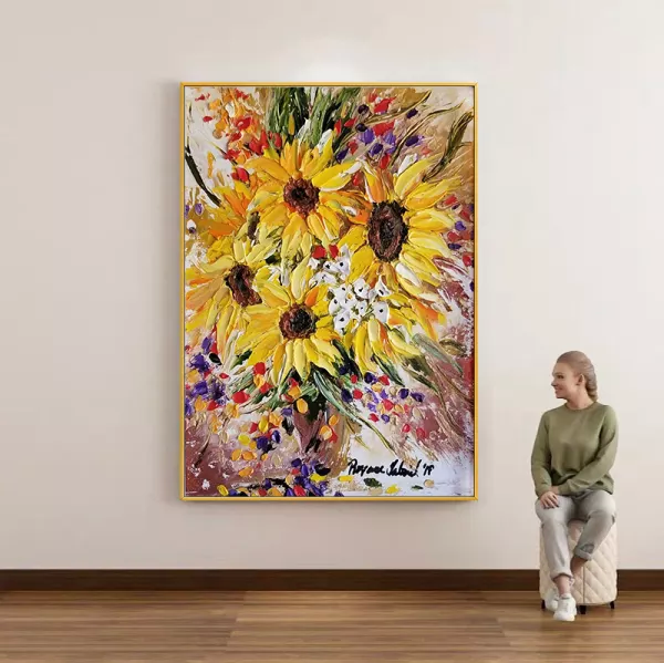 Hand-painted oil on canvas white flower painting modern home interior decoration abstract art painting