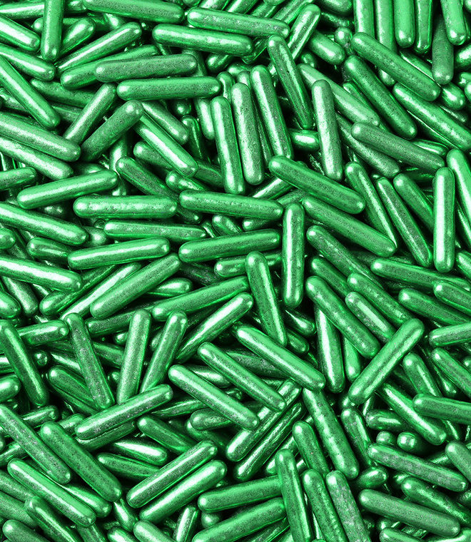 Metallic Shiny Green Rods Dragees Sprinkles Jimmes Decorations