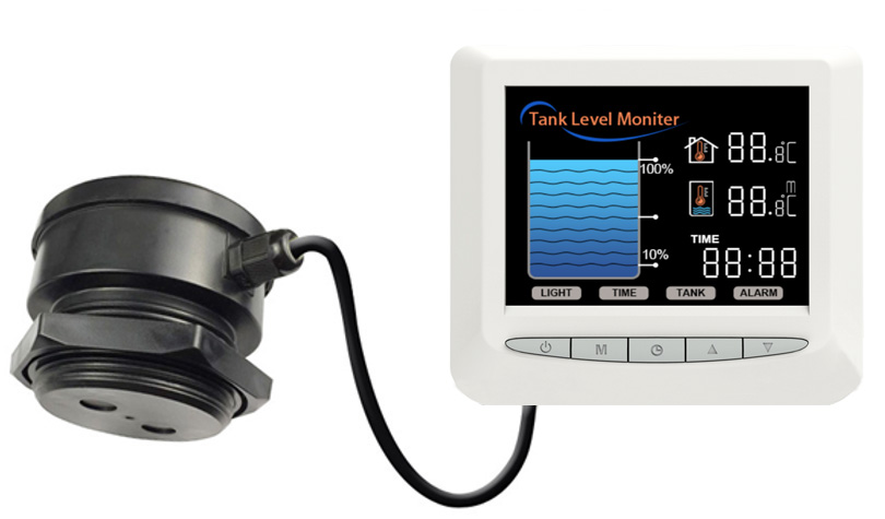 Ultrasonic Liquid Level Controller Water Level Monitor with LCD Display shows levels/temperature/time in real-time