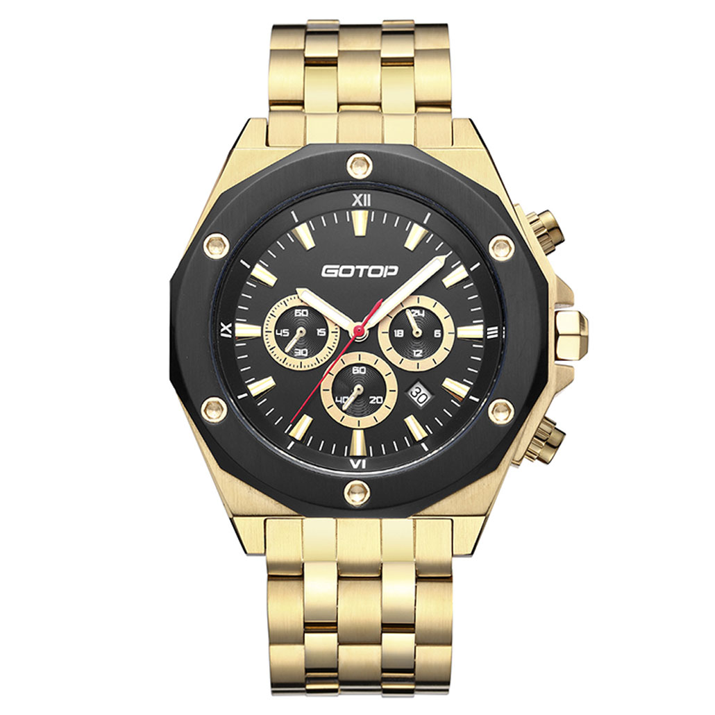 GOLD AND BLACK MEN'S STAINLESS STEEL WATCH MANUFACTURER