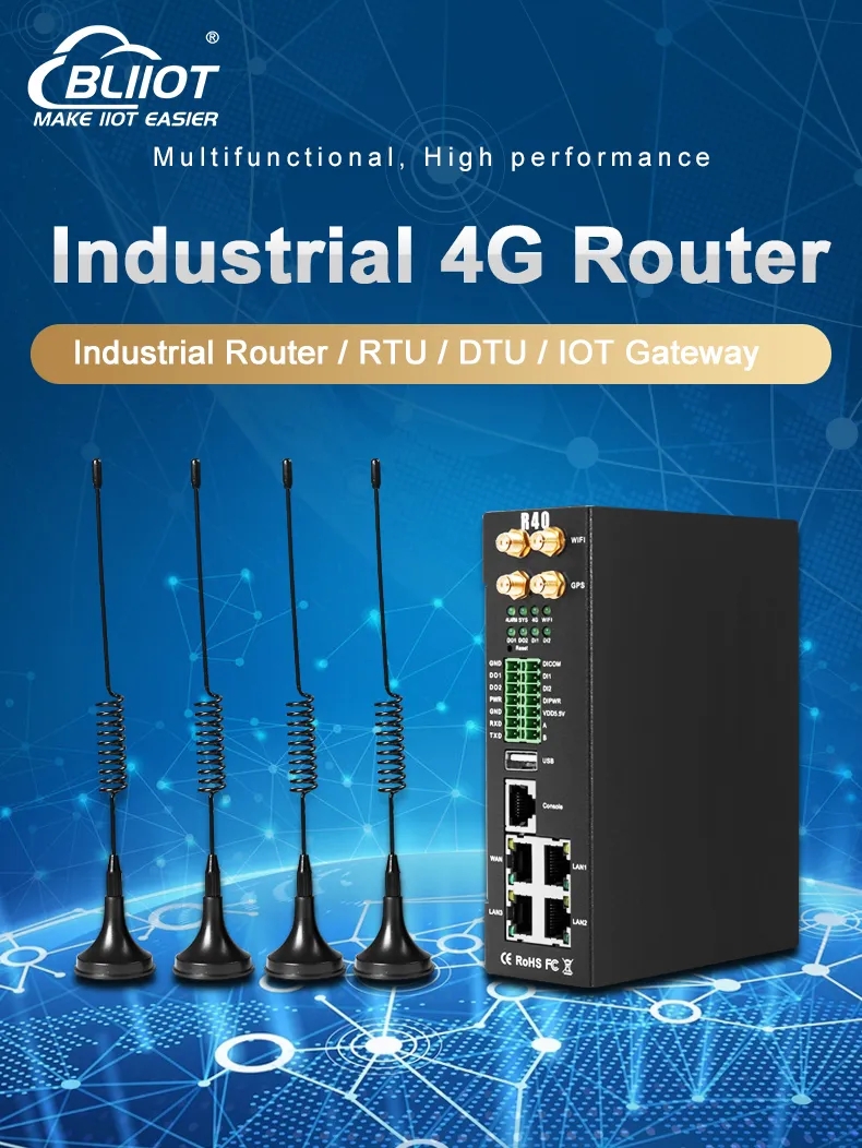 2DIN+2DO+4AI Industrial 4G lte Modbus to AWS RTU Edge Router