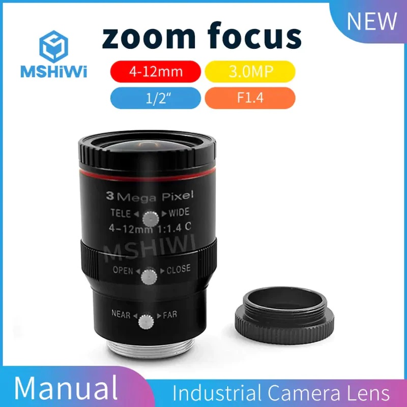 3MP 4-12mm Varifocal Industrial Lens F1.4 1/2 Manual Iris CCTV Lenses
