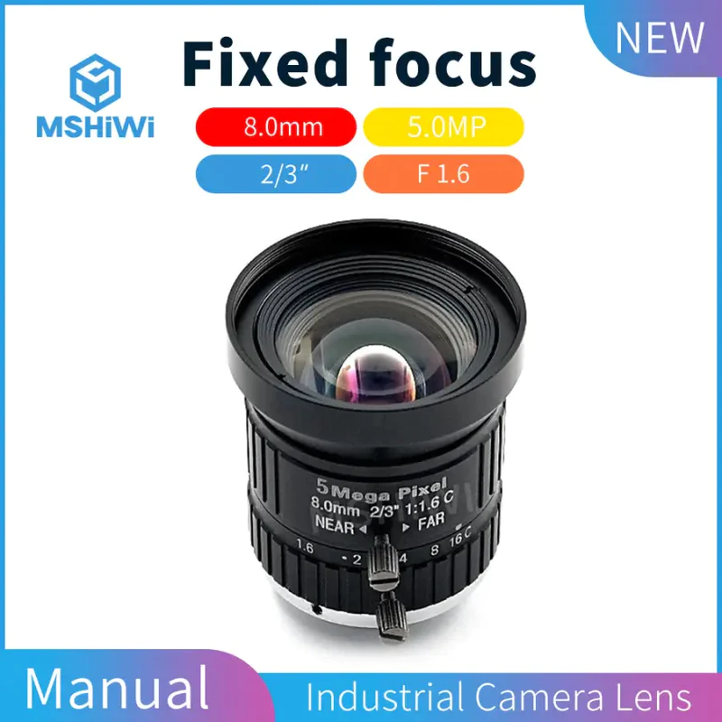 5MP 8mm 2/3 Format Lens F1.6 Manual Fixed Focal Lenses