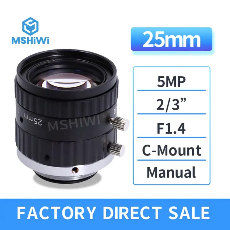 5.0MP C-mount 25mm 2/3 F1.4 Fixed Focus FA Vision Inspection Lenses