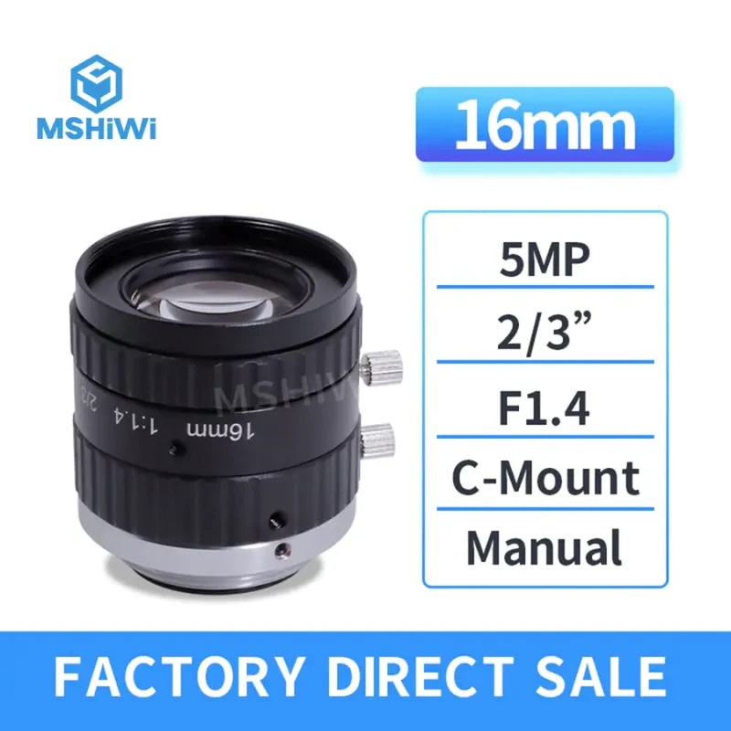5.0MP C-mount 16mm 2/3 F1.4 Low Distortion FA Camera Lenses