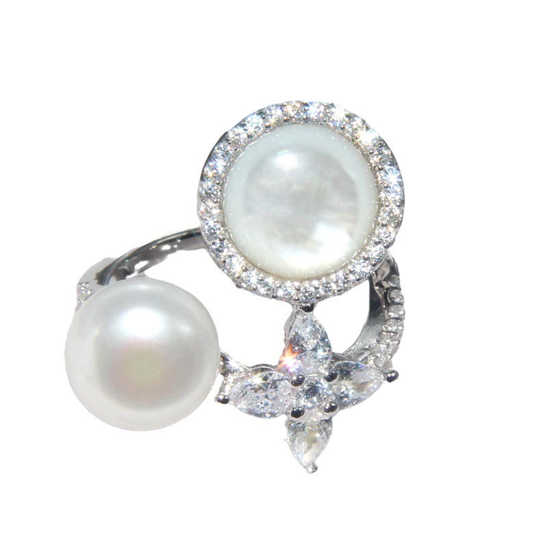 15-S925 Sterling Silver Ring Women's Fritillaria Pearl Ring