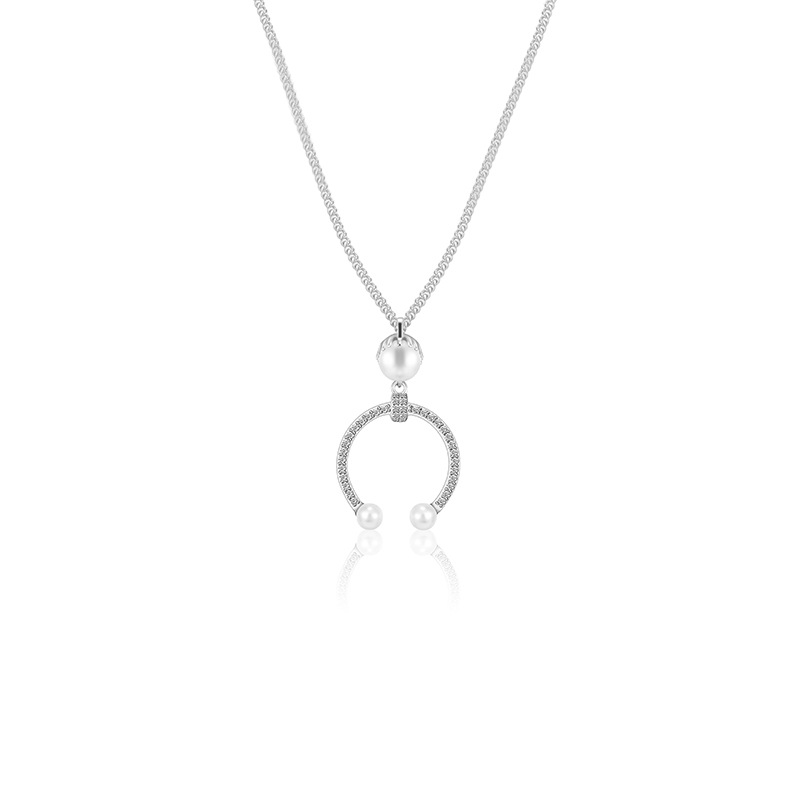 10-S925 Sterling Silver Crescent Pearl Pendant Necklace