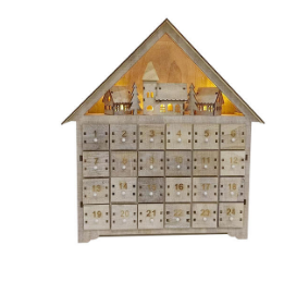 Christmas Pre-Lit Wooden Village Scene House Advent Calendar With 24 Storage Drawers