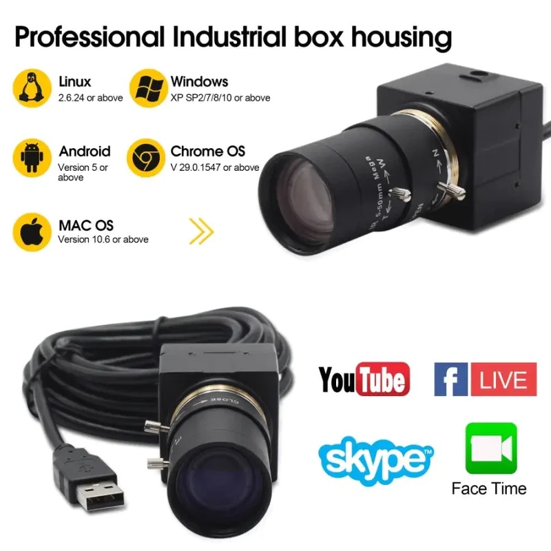USB Webcam CCTV 5-50mm Varifocal Lens SONY 8MP Camera