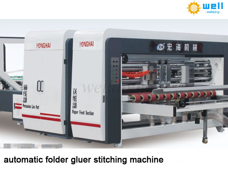 automatic carton box folder gluer stitching machinery