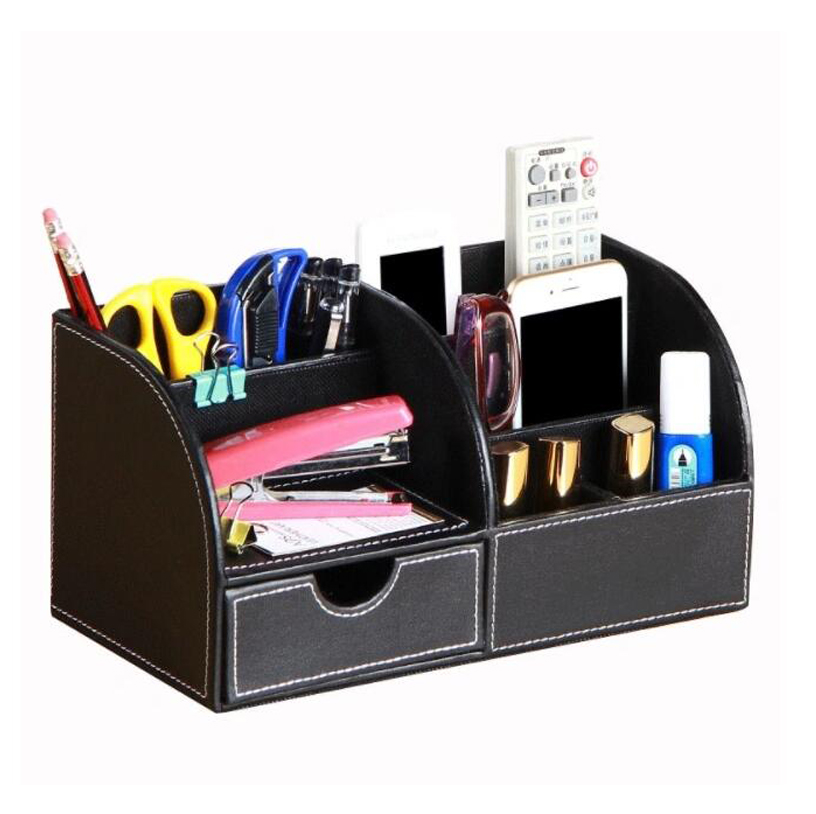 Leather PU Pen Container, Stationery Storage Container Office Desktop Organizer