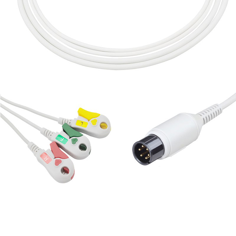 A3137-EC0 AAMI Compatible Direct-Connect ECG Cable 3-lead Clip, IEC 6pin
