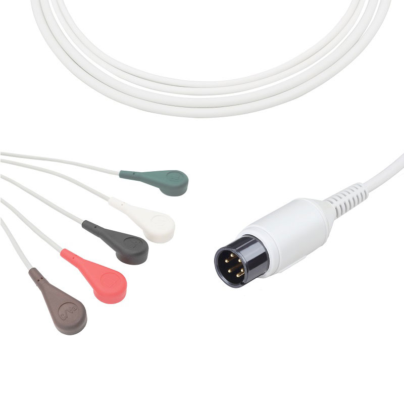 A5037-EC1 AAMI Compatible Direct-Connect ECG Cable 5-lead Snap, AHA 6pin