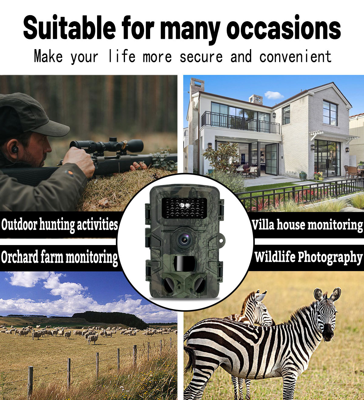 Trail Camera, Game Camera with Night Vision Motion Activated Wide Camera Lens