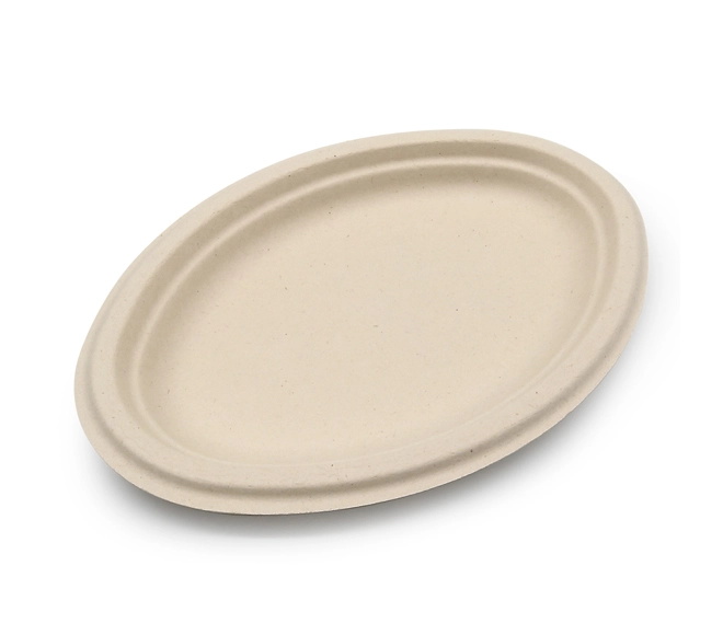 10 inch Freezer Safe Fiber Pulp Heavy Duty Oil Proof Recyclable Sustainable to go Oval Christmas Disposable Plate 