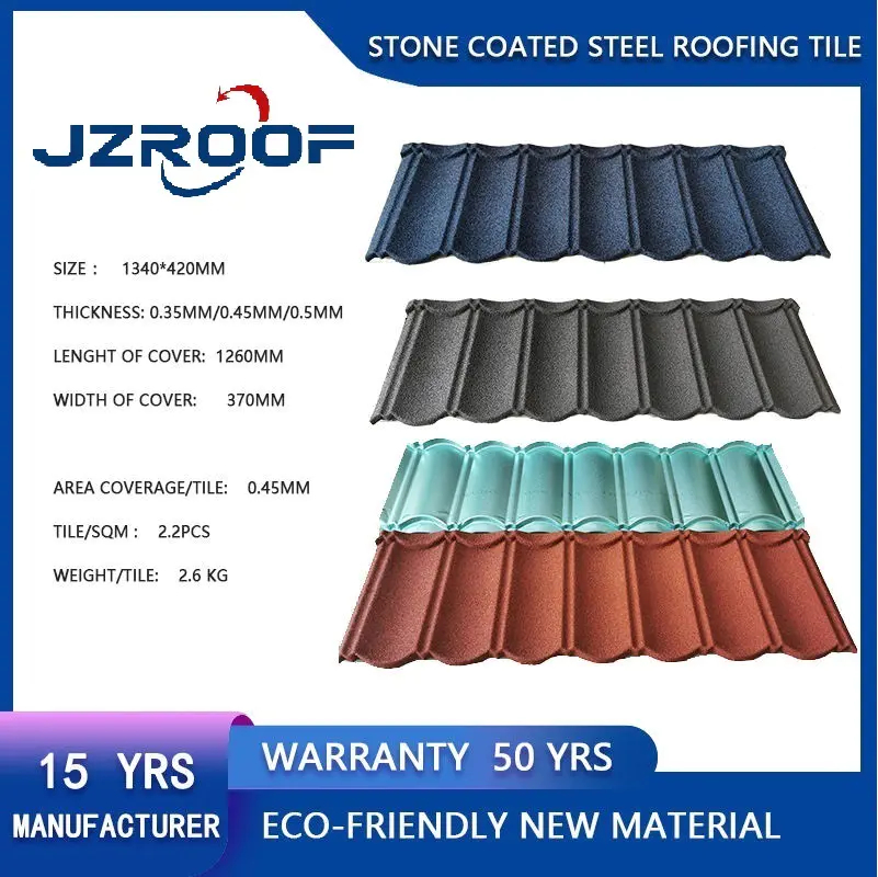 Aluminum Zinc Material 0.35mm 0.4mm 0.45mm 0.5mm Stone Coated Metal Bond Roofing Tile