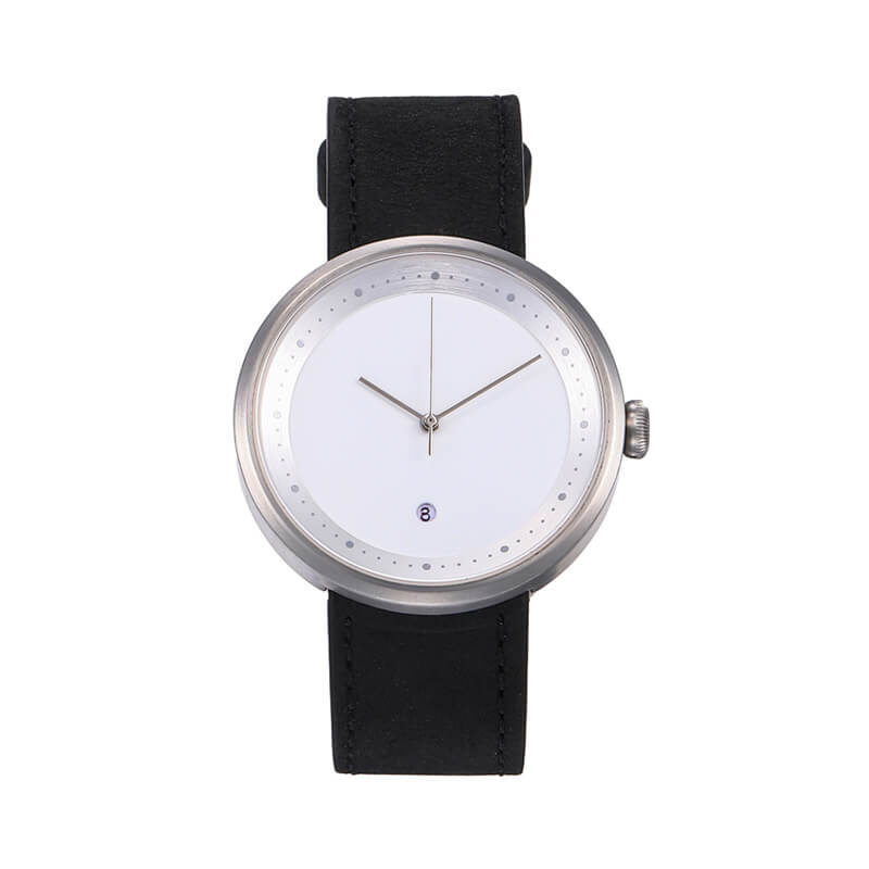 WHITE DIAL CURVED END LEATHER WATCH STRAPS WITH CALENDAR