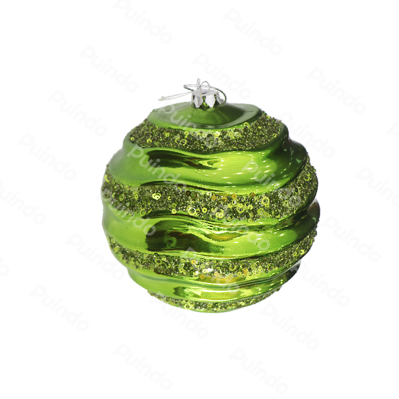Puindo Customized Brilliant Green Christmas Ornament Ball A11 Plastic Xmas Tree Hanging Decor Shatterproof Ball with Sequin
