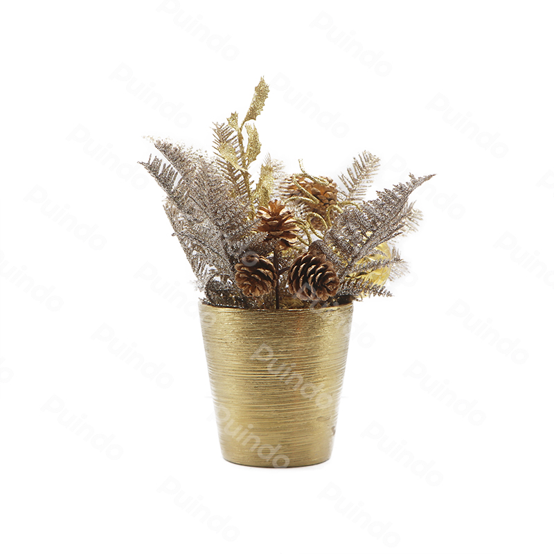Puindo Customized Indoor Desktop Decoration Potted Plant J8 Golden Artificial Leaves Bonsai for Christmas Decoration